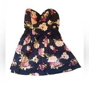 Navy floral XL cocktail short dress strapless tube